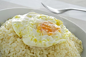 Spanish arroz a la cubana, a typical rice dish in Spain