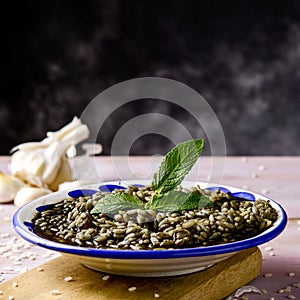 Spanish arroz negro or black paella