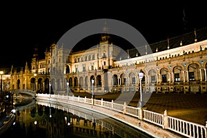 Night in the Plaza de Espana a Seville, Andalusia