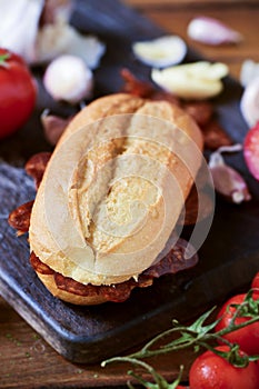 Spanish bocadillo de chorizo, chorizo sandwich photo