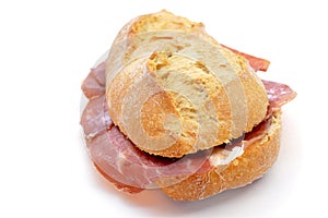 Spanish bocadillo de jamon serrano, a serrano ham sandwich photo