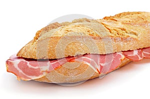 Spanish bocadillo de lomo embuchado, a sandwich with cold meats