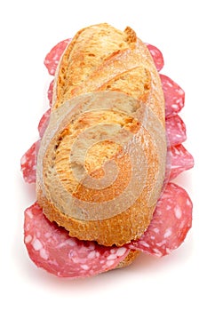 Spanish bocadillo de salchichon, a sandwich with spanish salami photo
