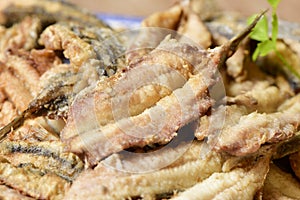 Spanish boquerones fritos, fried anchovies typical in Spain