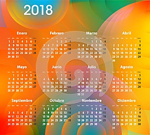 Spanish Calendar for 2018 on abstract circles background.