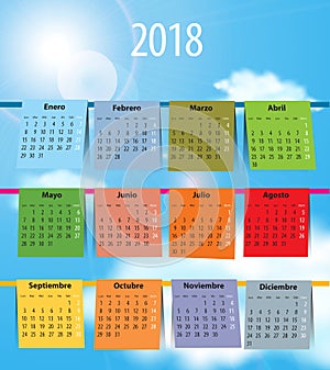 Spanish Calendar for 2018 like laundry on the clothesline