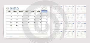 Spanish 2024 calendar. Calender template. Vector illustration. Desk schedule grid photo