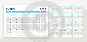 2022 Spanish calendar layout. Desk calender template. Vector illustration photo