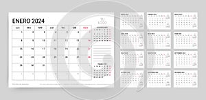 2024 Spanish calendar. Planner layout for year. Vector illustration photo