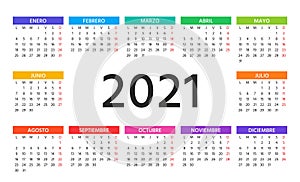 2021 Spanish Calendar. Vector illustration. Template, layout year planner photo