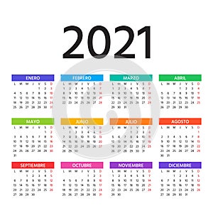 2021 Spanish Calendar. Vector illustration. Template, layout year planner photo