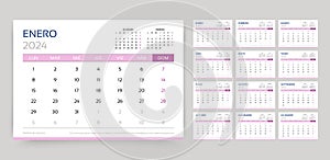 Spanish calendar 2024 year. Corporate planner template. Vector illustration photo