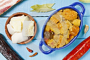 Spanish callos on a blue bowl