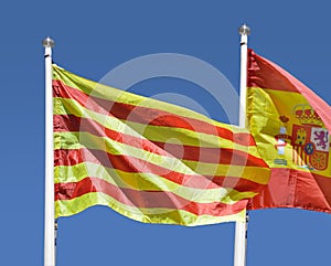 Spanish and catalan flag