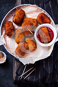 Spanish Cheese Croquettes with Ham..style rustic
