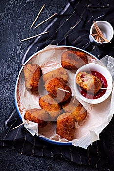 Spanish Cheese Croquettes with Ham..style rustic