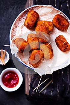 Spanish Cheese Croquettes with Ham..style rustic