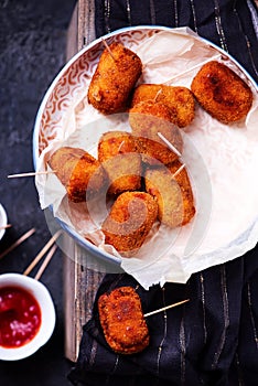 Spanish Cheese Croquettes with Ham..style rustic