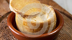 Spanish cheese for tapas. Torta del Casar from Extremadura. photo