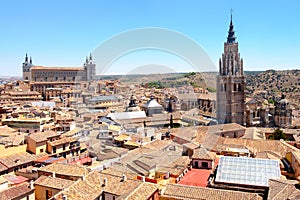 The spanish city of Toledo with a view of the Alcazar and the Toledo Cathedral