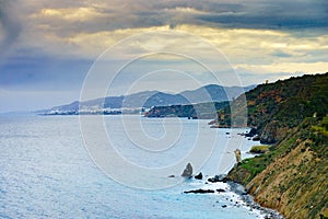 Spanish coast landscape, cliffs in Andalusia