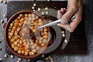 Spanish cocido madrileno, stew typical of madrid photo