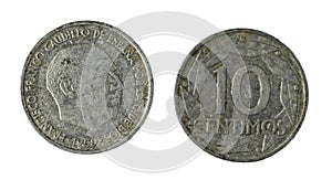 Spanish coins - 10 cents, Francisco Franco. Minted in nickel from the year 1959