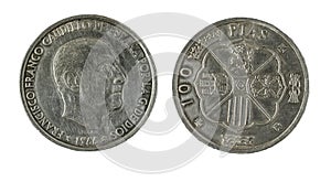 Spanish coins - 100 pesetas, Francisco Franco. Minted in silver from the year 1966