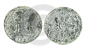 Spanish Coins - 4 Maravedis, Ferdinand VII. Minted in bronze in 1828
