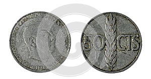 Spanish coins - 50 cents, Francisco Franco. Minted in nickel from the year 1966