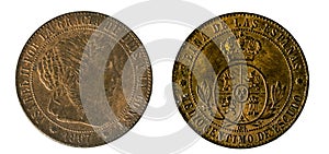 Spanish coins - Half a cent of a shield, Elizabeth II. Minted in copper in the year 1867