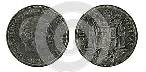 Spanish coins - 5 pesetas, Francisco Franco. Minted in the year 1949 photo
