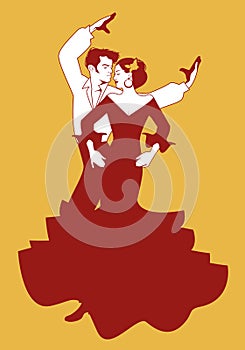 Spanish couple flamenco dancers. Vector Illustration