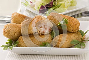 Spanish cuisine. Ham croquettes.