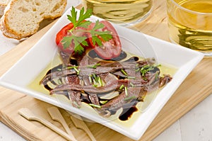 Spanish Cuisine. Marinated anchovies. Anchoas en aceite.