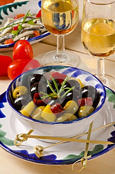 Spanish Cuisine. Marinated olives.