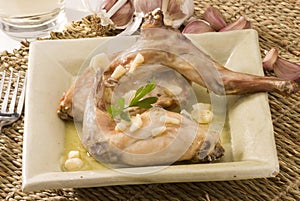 Spanish cuisine. Rabbit in garlic sauce. photo