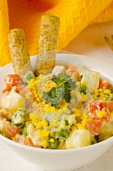 Spanish Cuisine. Russian salad or Olivier Salad.Ensaladilla rusa