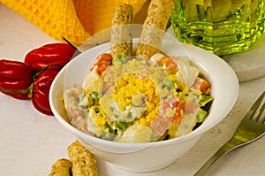 Spanish Cuisine. Russian salad or Olivier Salad.Ensaladilla rusa