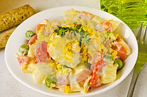 Spanish Cuisine. Russian salad or Olivier Salad.Ensaladilla rusa