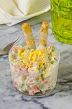 Spanish Cuisine. Russian salad or Olivier Salad.Ensaladilla rusa