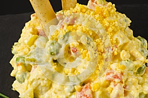 Spanish Cuisine. Russian salad or Olivier Salad.Ensaladilla rusa