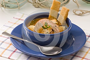 Spanish cuisine. Seafood soup.