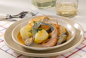 Spanish cuisine. Seafood stew, Costa Brava style. photo