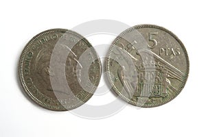 Spanish currency, Francisco Franco, cinco pesetas photo