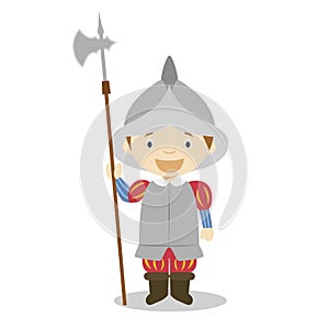 Spanish empire soldier cartoon character. Vector Illustration.