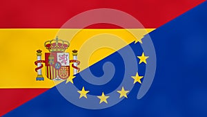 Spanish and Europe flag. Brexit concept of Spain leaving European Union