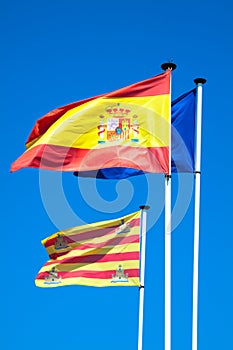 Spanish and European flags waving in the wind