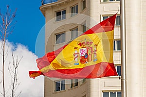 Spanish Flag Blowing in the Wind - Plaza de Espana Madrid Spain photo