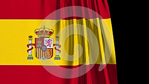 Spanish Flag Curtain Opening. Green Screen. Alpha Channel. 3D Animation. 4K.